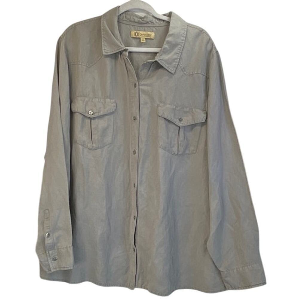 Democracy Womens 3X Gray Linen Blend Long Sleeves Office Wear/Outdoors/Hiking